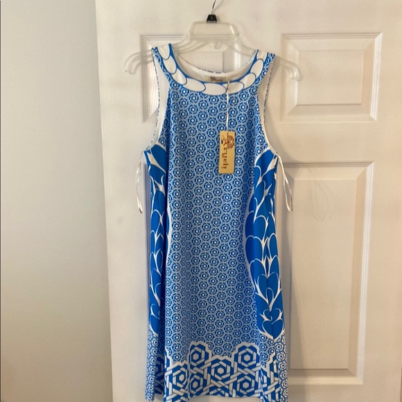 Aryeh Dresses & Skirts - ARYEH Blue and White Sleeveless Dress size M brand new length 35” bust 34”
